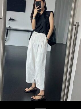 SHEIN White High-Waist Wide-Leg Pleated Pants